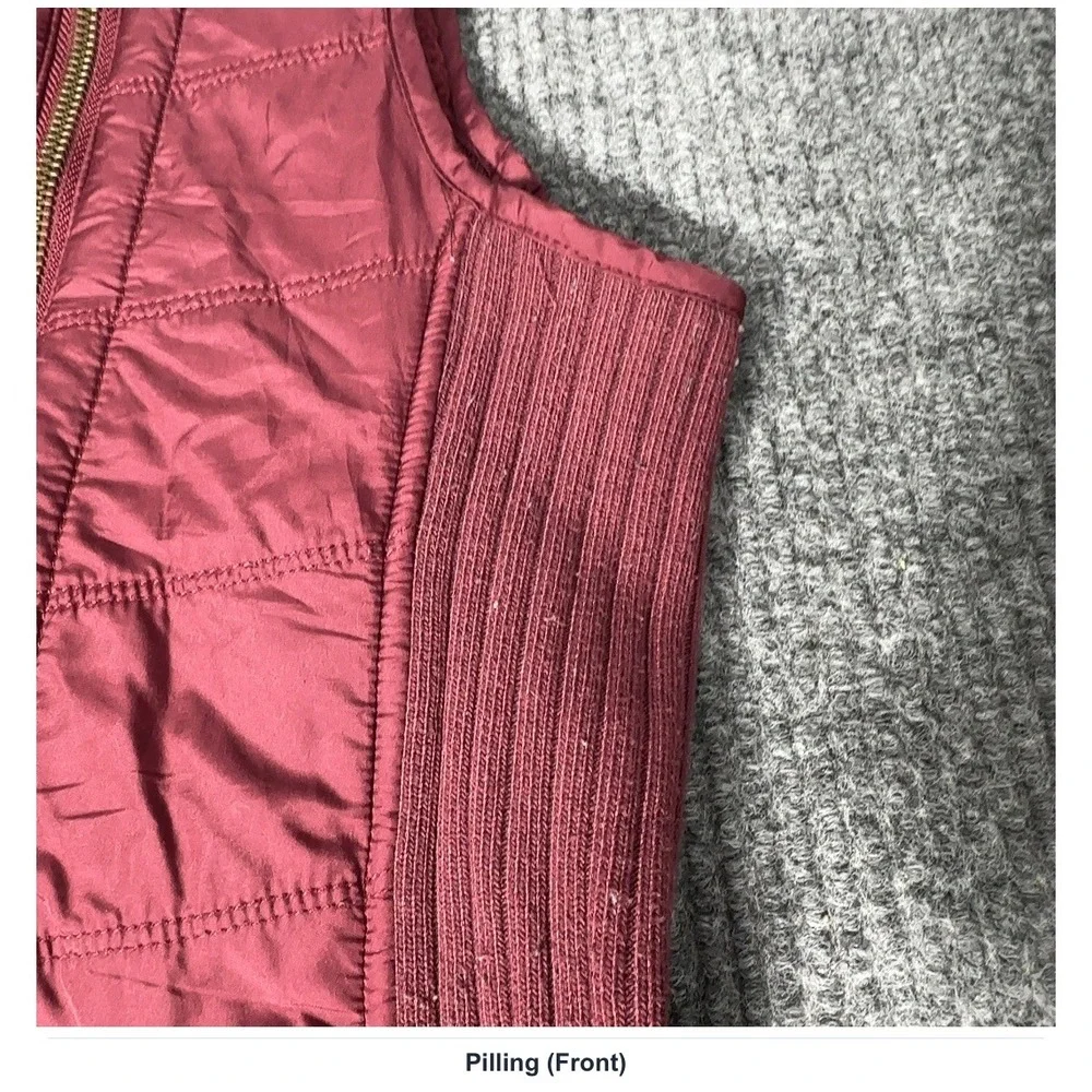 Prana Quilted Vest Womens M Burgundy Asymmetrical Zip Mock Neck Puffer Ribbed - Picture 4 of 6